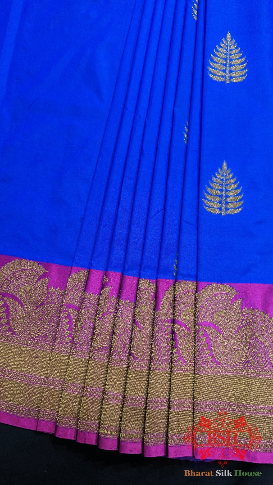 Pure Banarasi Handloom Katan Silk Meenakari Antique Zari Saree In Shades Of Royal Blue - Bharat Silk House