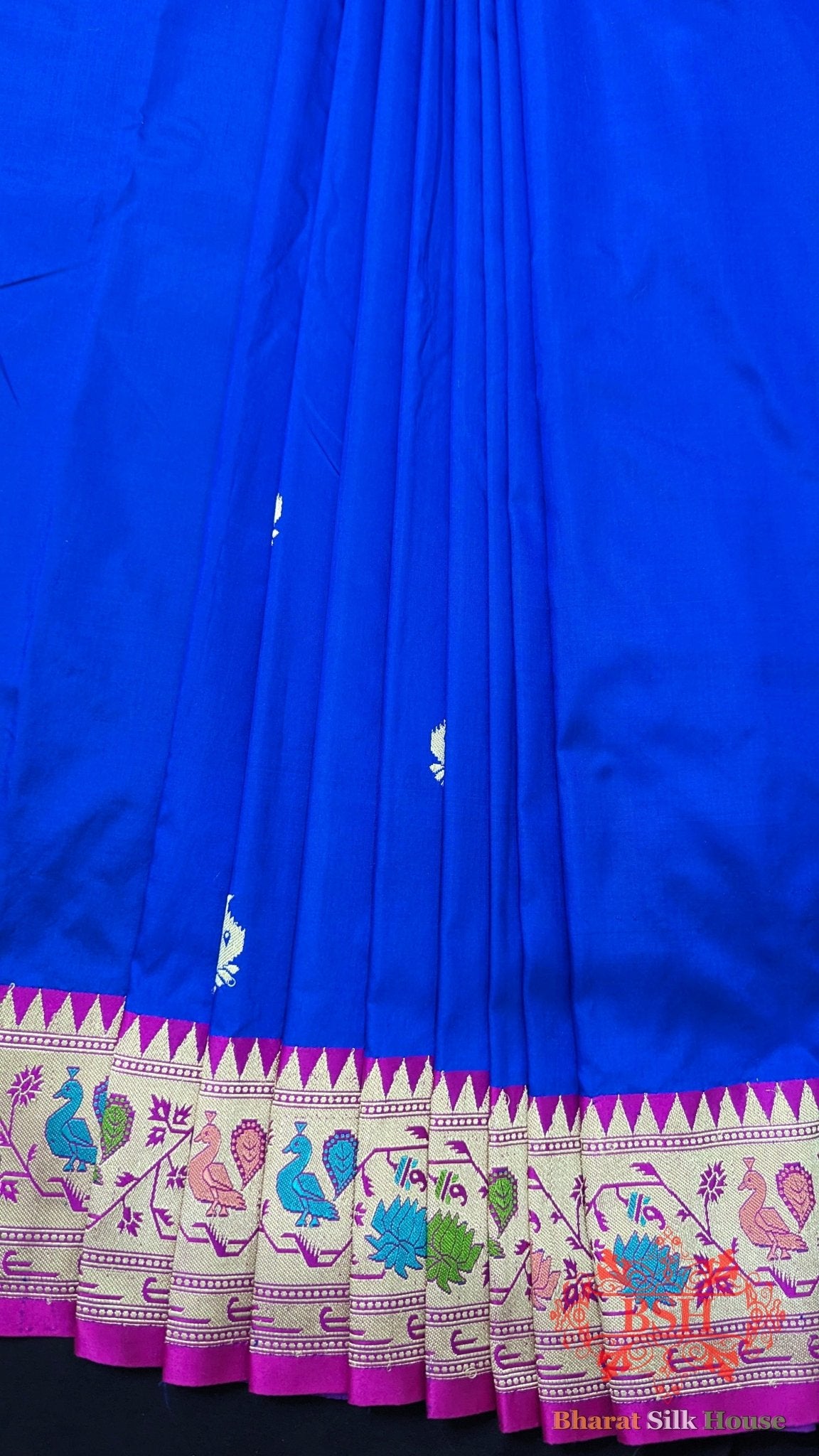 Pure Banarasi Handloom Katan Silk Meenakari Antique Zari Saree In Shades Of Royal Blue - Bharat Silk House