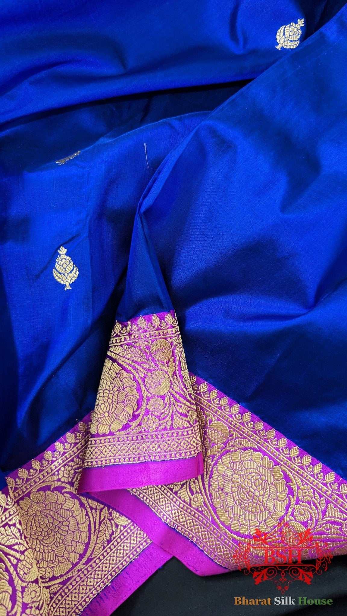 Pure Banarasi Handloom Katan Silk Meenakari Antique Zari Saree In Shades Of Royal Blue - Bharat Silk House