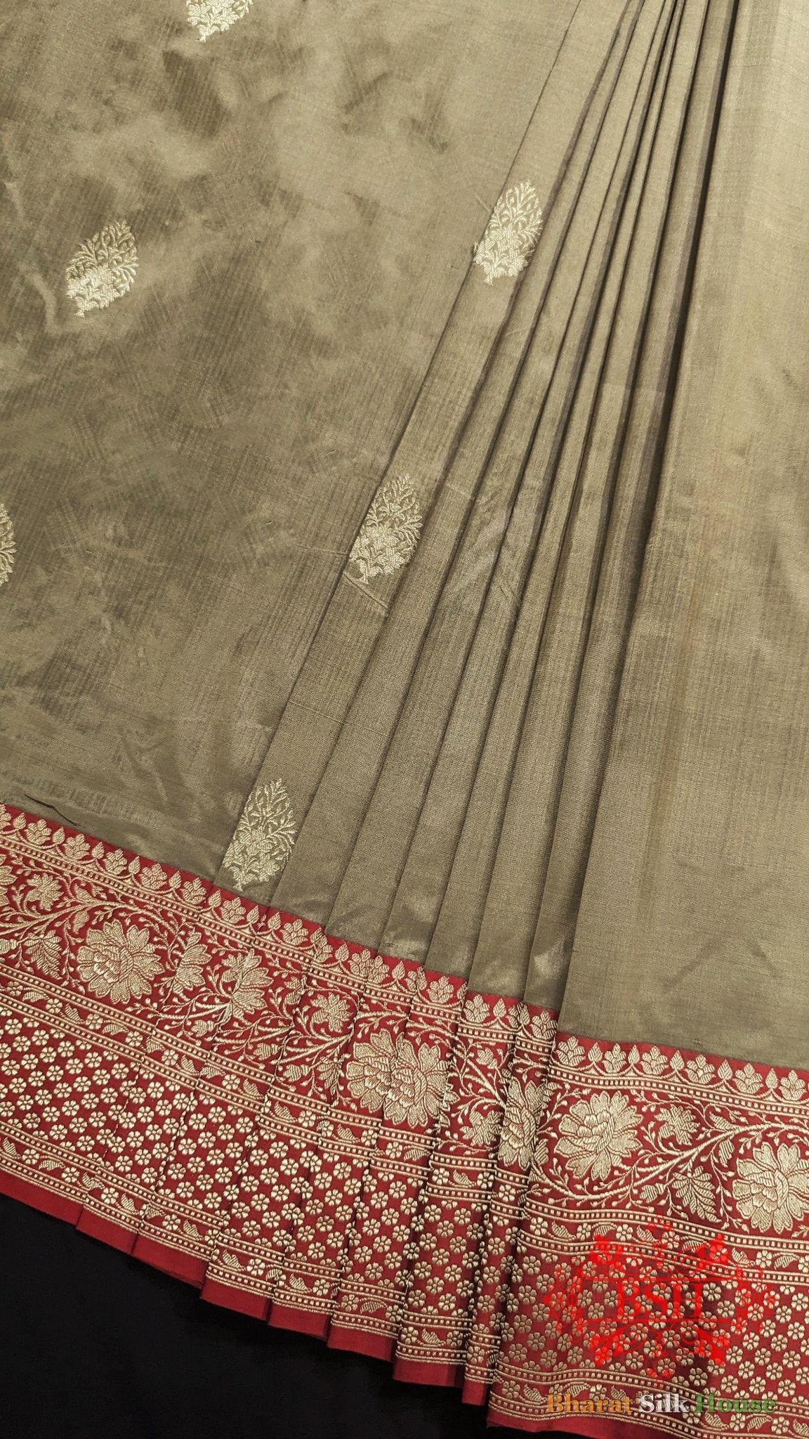 Pure Banarasi Handloom Katan Silk Meenakari Antique Zari Saree In Shades Of Tortilla Brown - Bharat Silk House