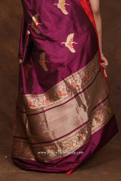 Pure Banarasi Handloom Katan Silk Meenakari Antique Zari Saree In Shades Of Violet - Bharat Silk House