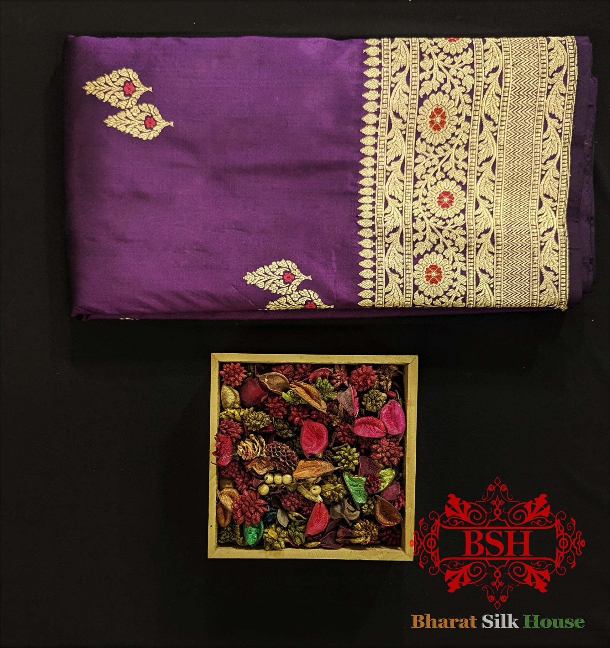 Pure Banarasi Handloom Katan Silk Meenakari Antique Zari Saree In Shades Of Violet - Bharat Silk House