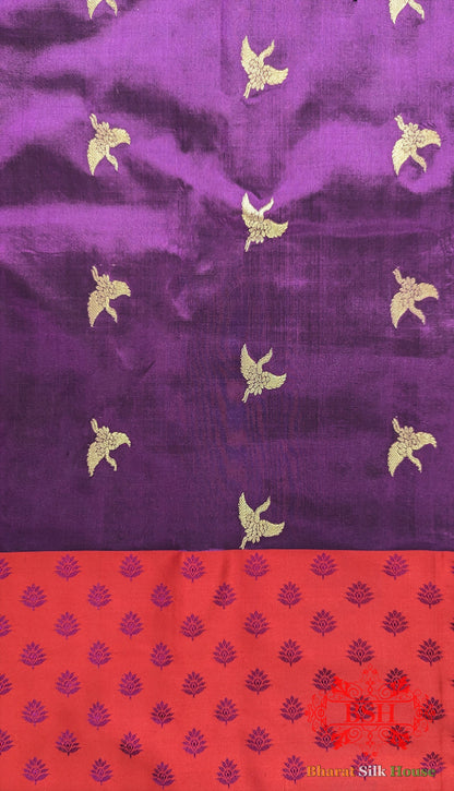 Pure Banarasi Handloom Katan Silk Meenakari Antique Zari Saree In Shades Of Violet - Bharat Silk House