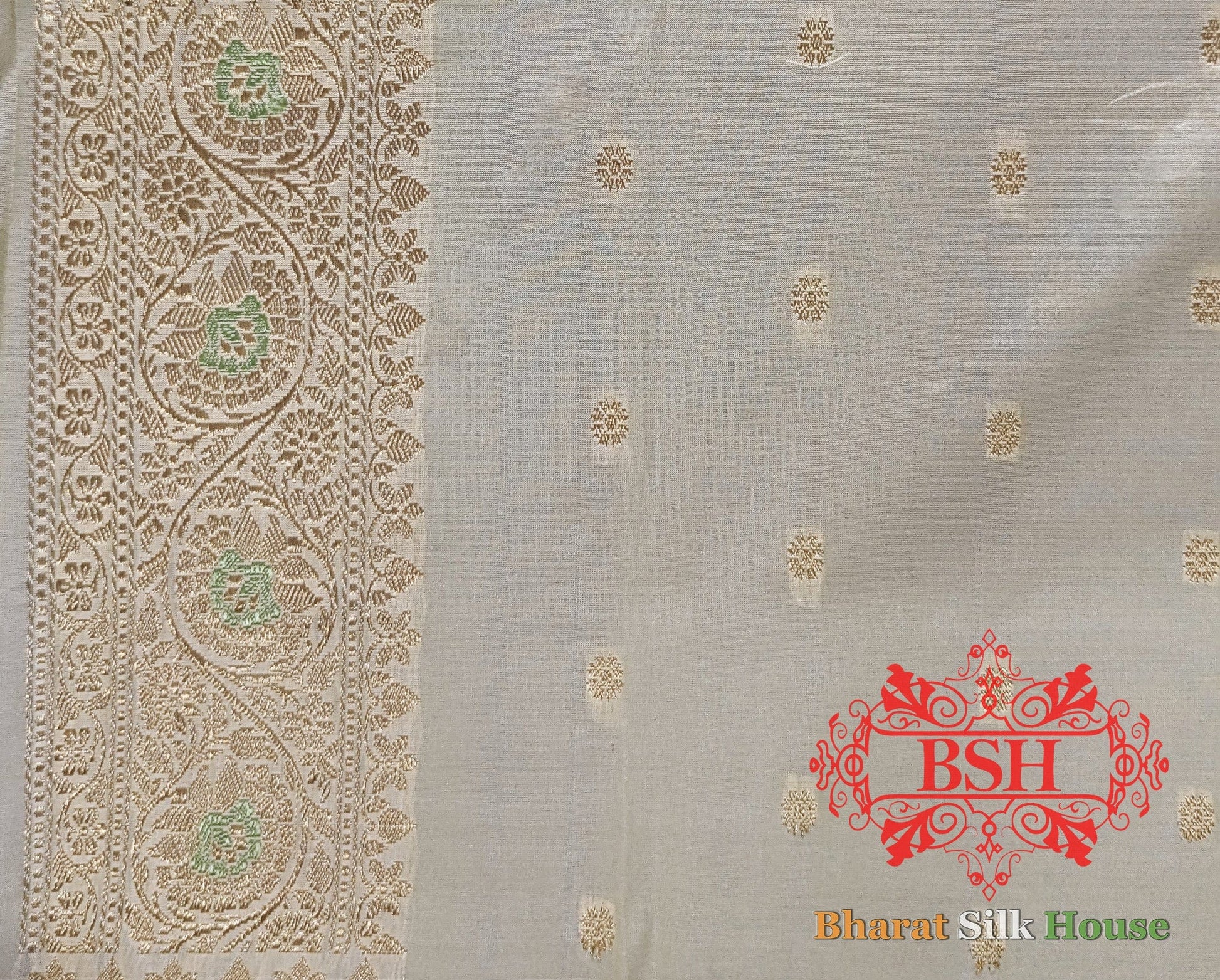 Pure Banarasi Handloom Katan Silk Meenakari Antique Zari Saree In Shades Of White - Bharat Silk House