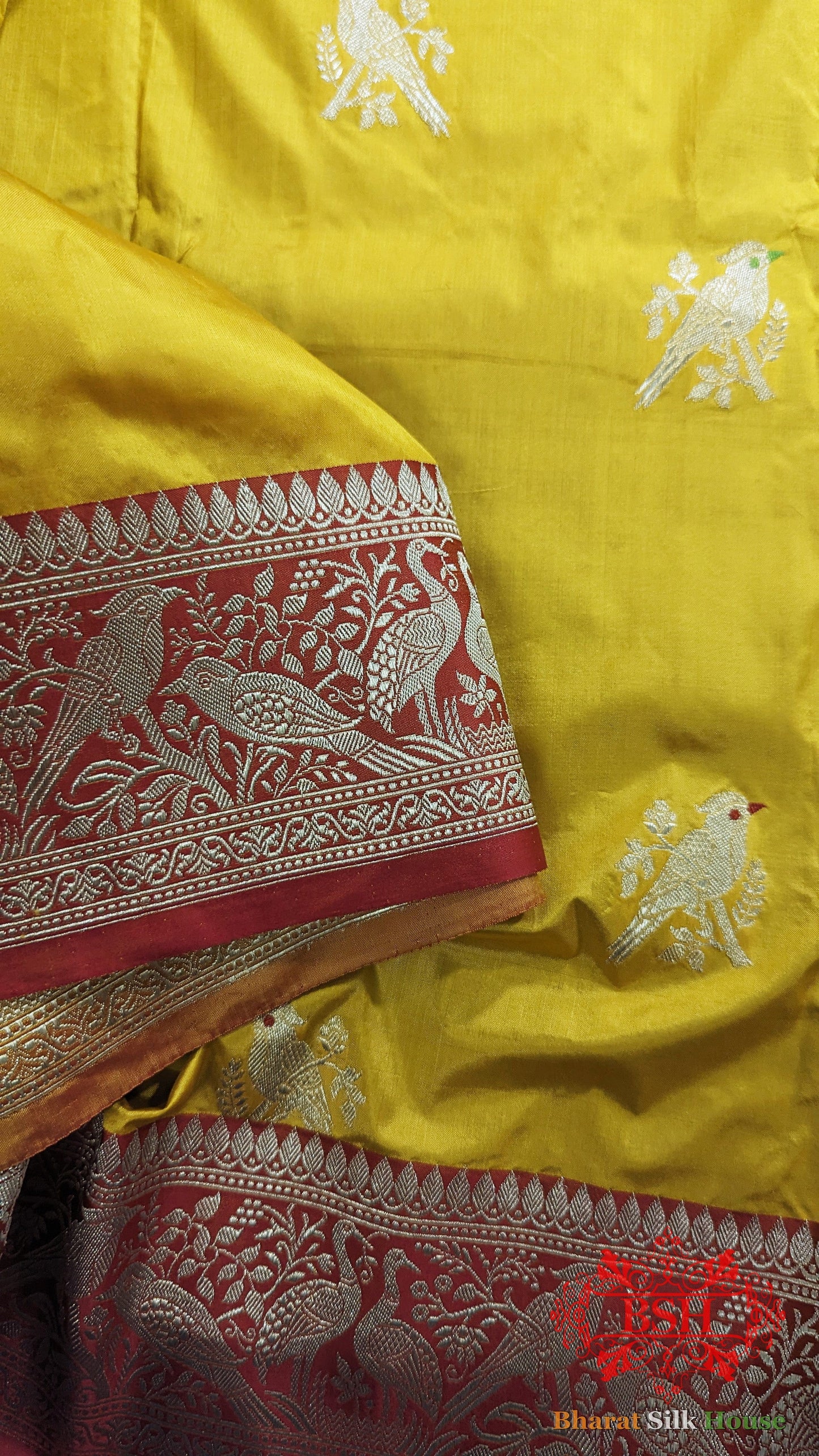 Pure Banarasi Handloom Katan Silk Meenakari Antique Zari Saree In Shades Of Yellow - Bharat Silk House