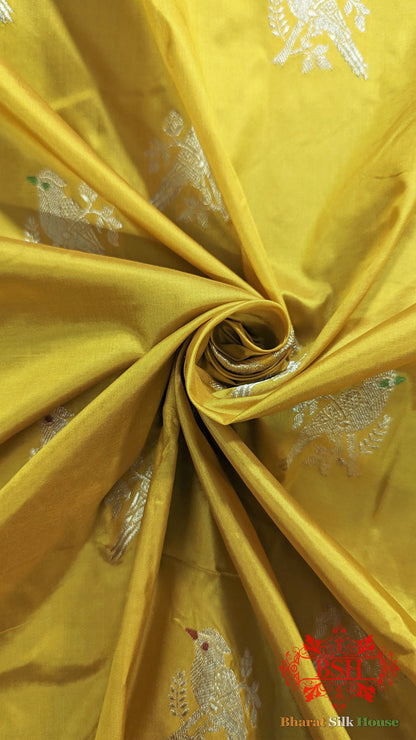 Pure Banarasi Handloom Katan Silk Meenakari Antique Zari Saree In Shades Of Yellow - Bharat Silk House