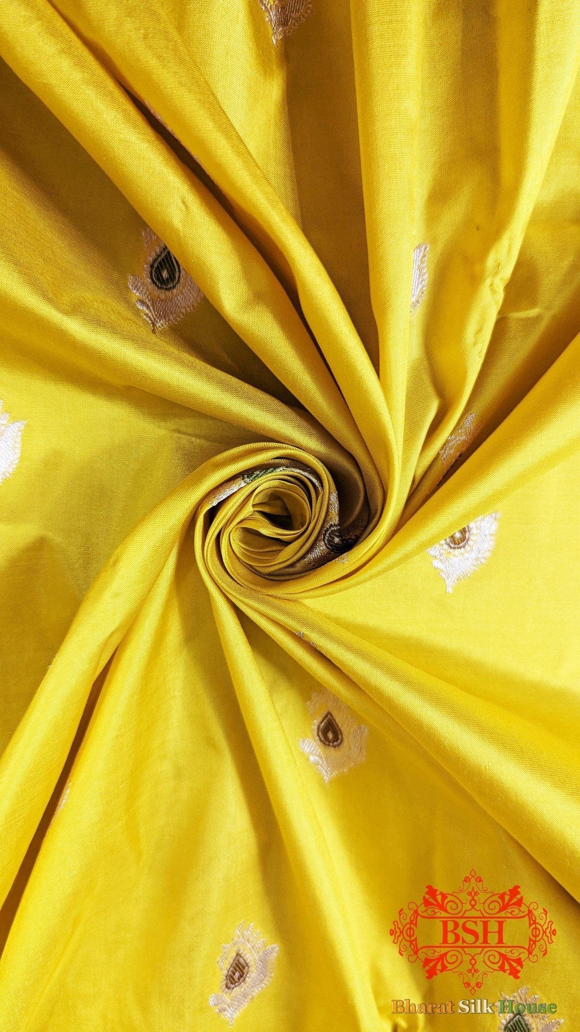 Pure Banarasi Handloom Katan Silk Meenakari Antique Zari Saree In Shades Of Yellow - Bharat Silk House