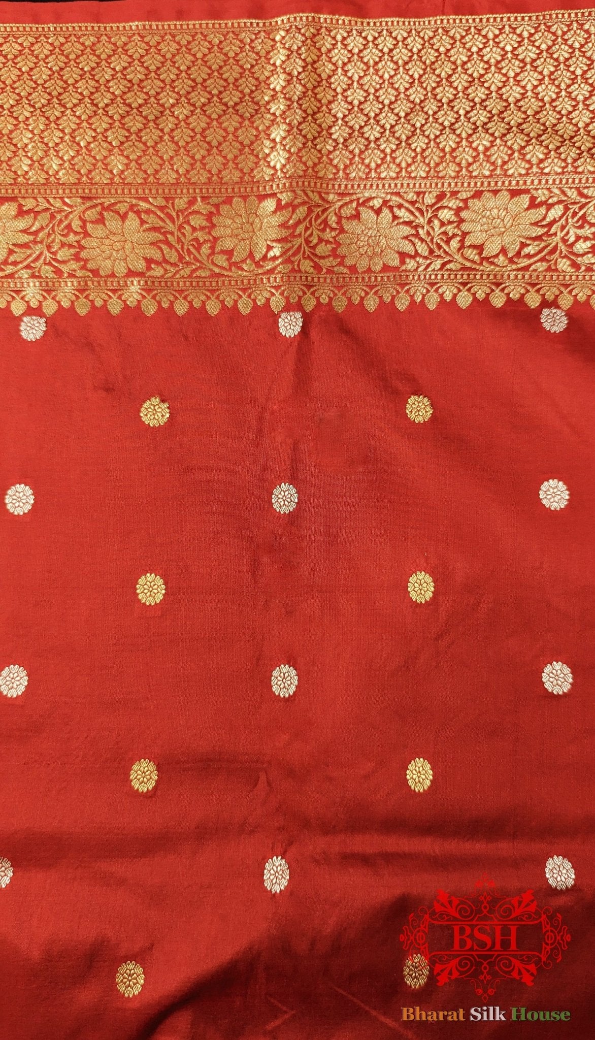 Pure Banarasi Handloom Katan Silk Meenkari Antique Zari Saree In Shades Of Red - Bharat Silk House