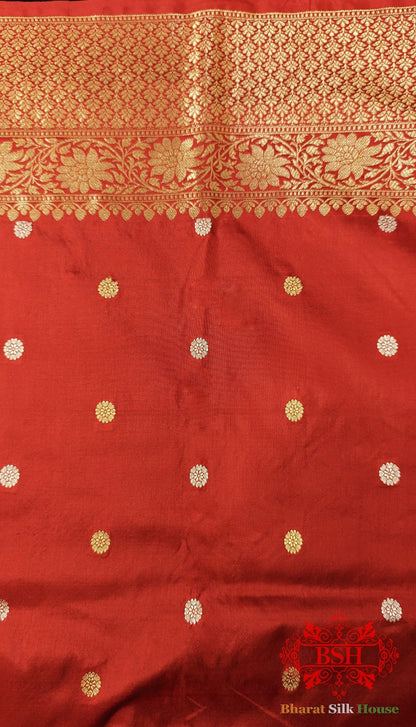 Pure Banarasi Handloom Katan Silk Meenkari Antique Zari Saree In Shades Of Red - Bharat Silk House