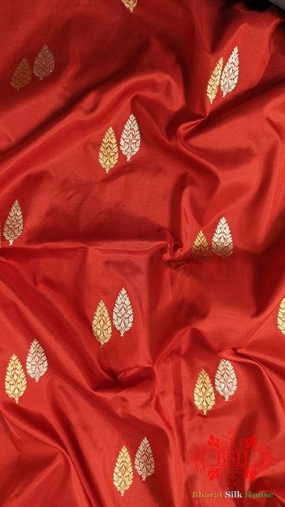 Pure Banarasi Handloom Katan Silk Meenkari Antique Zari Saree In Shades Of Red - Bharat Silk House