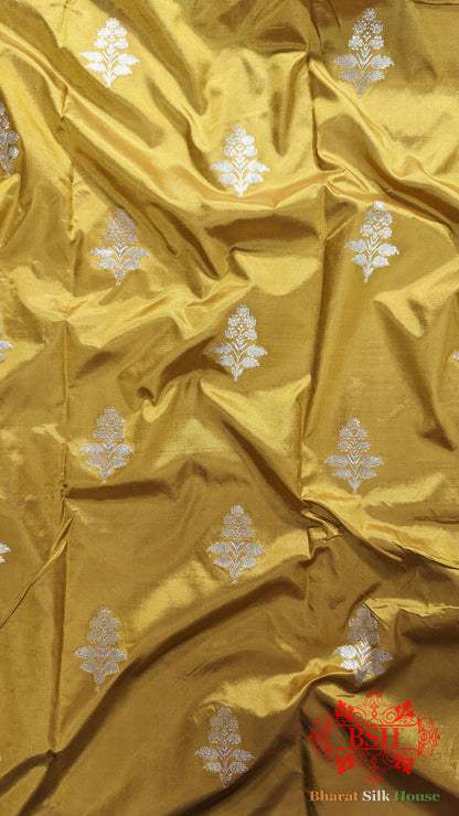 Pure Banarasi Handloom Katan Silk Saree Antique Zari In Shades Of Yellow - Bharat Silk House