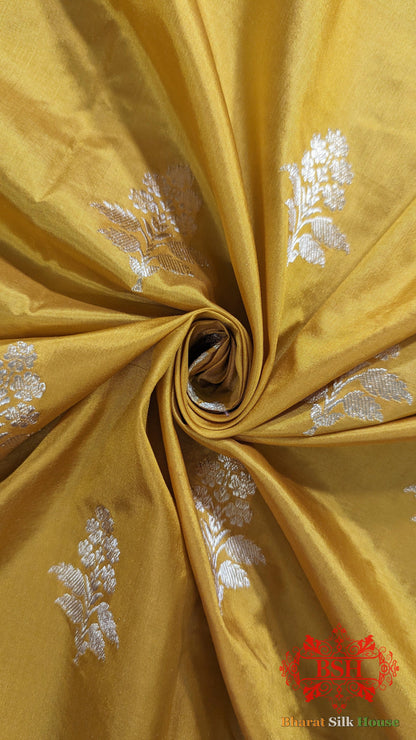 Pure Banarasi Handloom Katan Silk Saree Antique Zari In Shades Of Yellow - Bharat Silk House