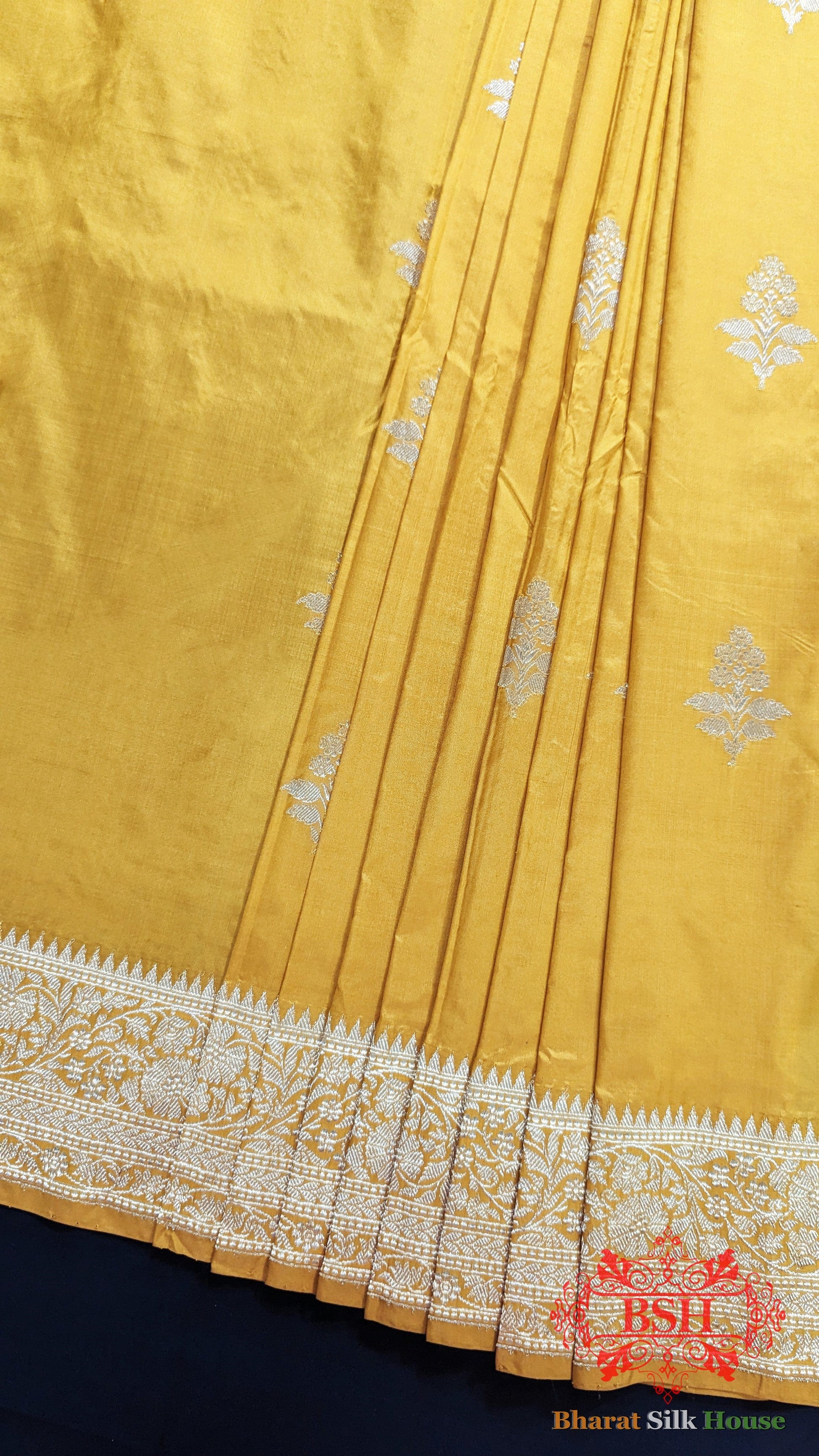 Pure Banarasi Handloom Katan Silk Saree Antique Zari In Shades Of Yellow - Bharat Silk House