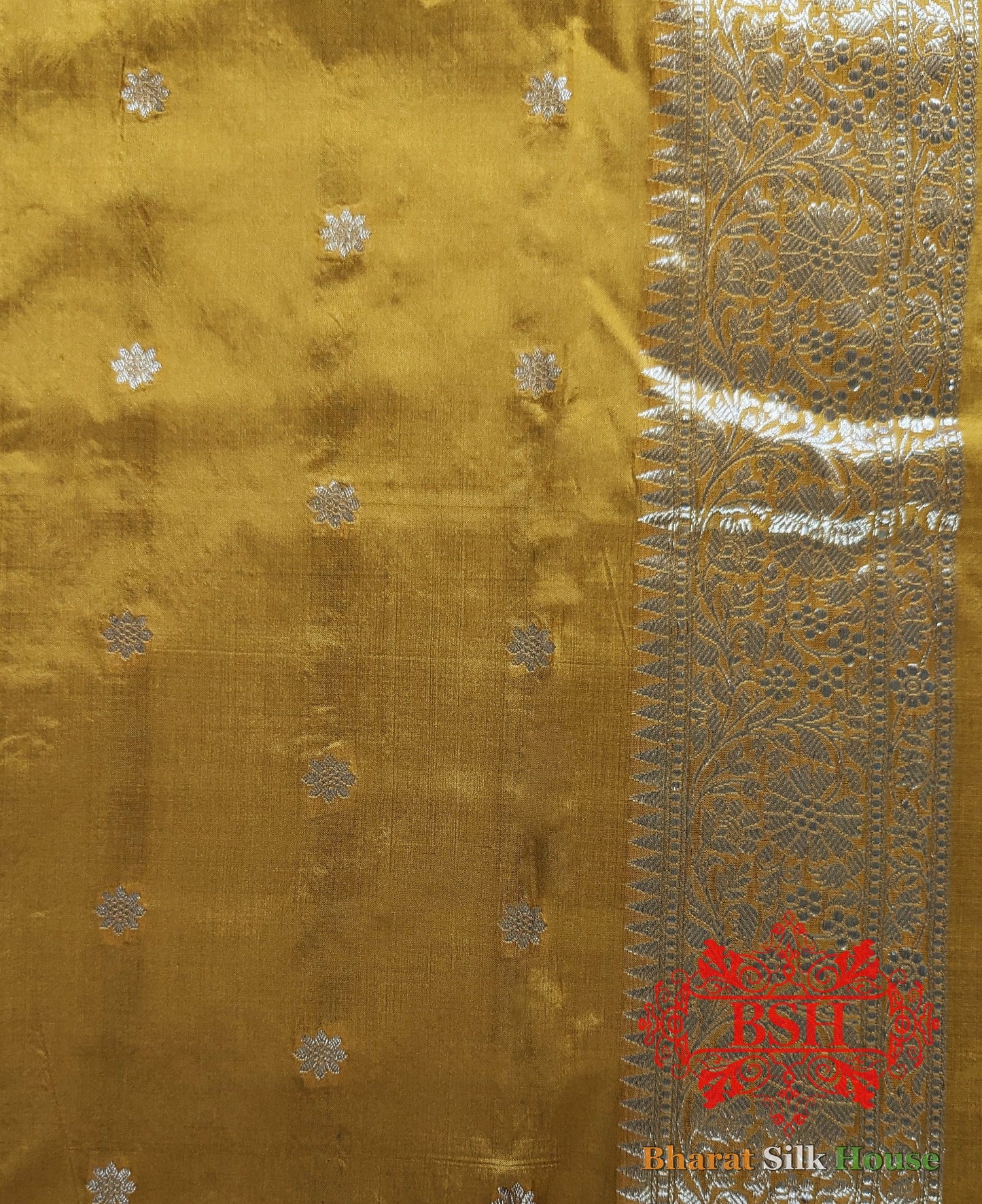 Pure Banarasi Handloom Katan Silk Saree Antique Zari In Shades Of Yellow - Bharat Silk House