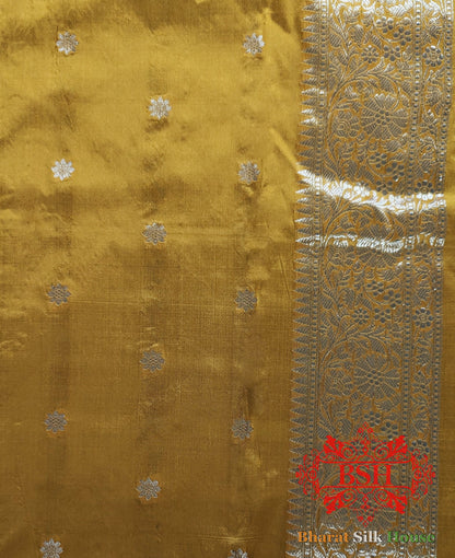 Pure Banarasi Handloom Katan Silk Saree Antique Zari In Shades Of Yellow - Bharat Silk House