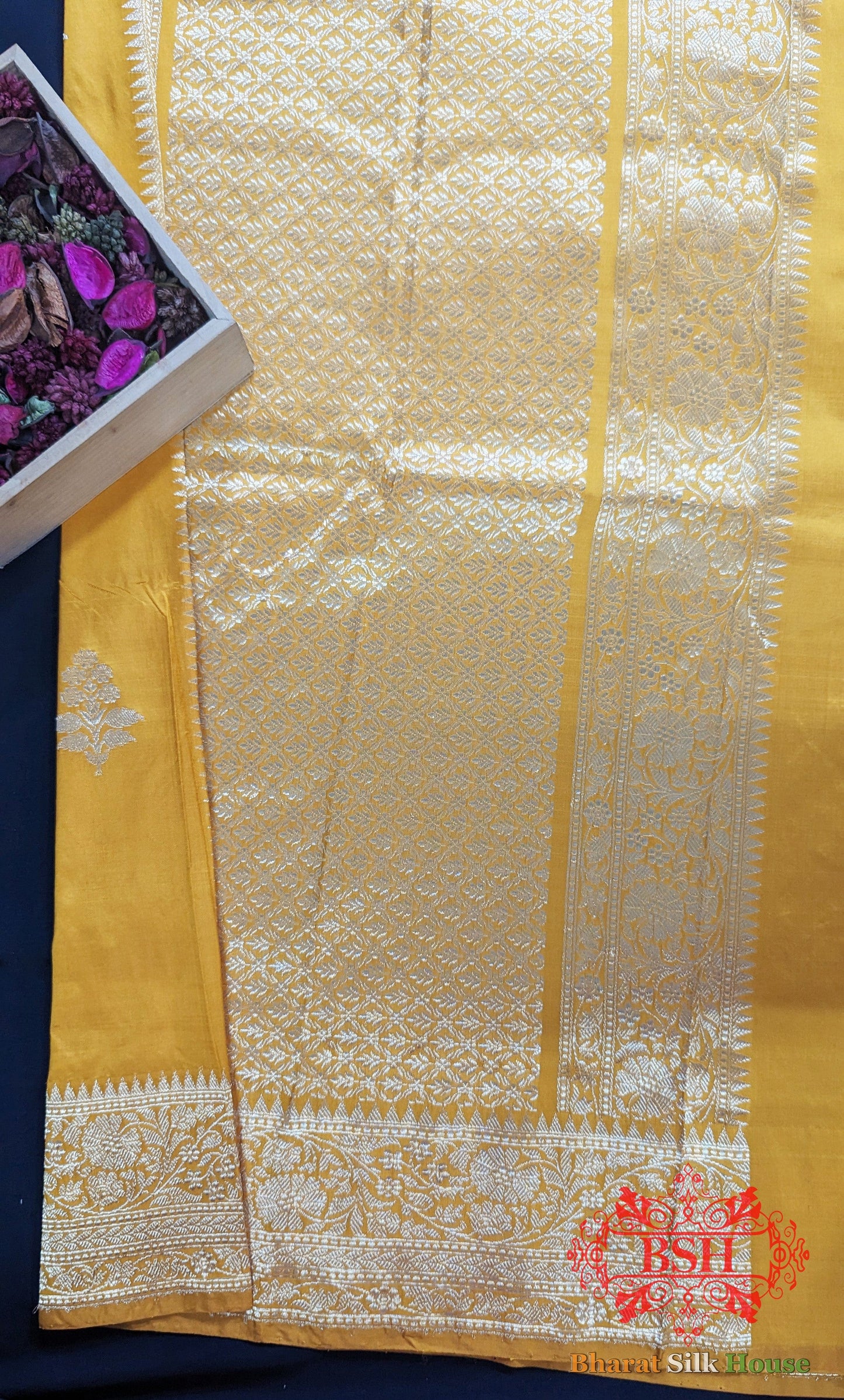 Pure Banarasi Handloom Katan Silk Saree Antique Zari In Shades Of Yellow - Bharat Silk House