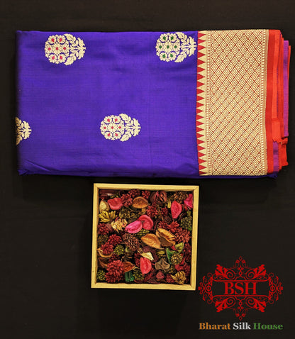 Pure Banarasi Handloom Silk Meenakari Antique Zari Saree In Shades Of Violet - Bharat Silk House