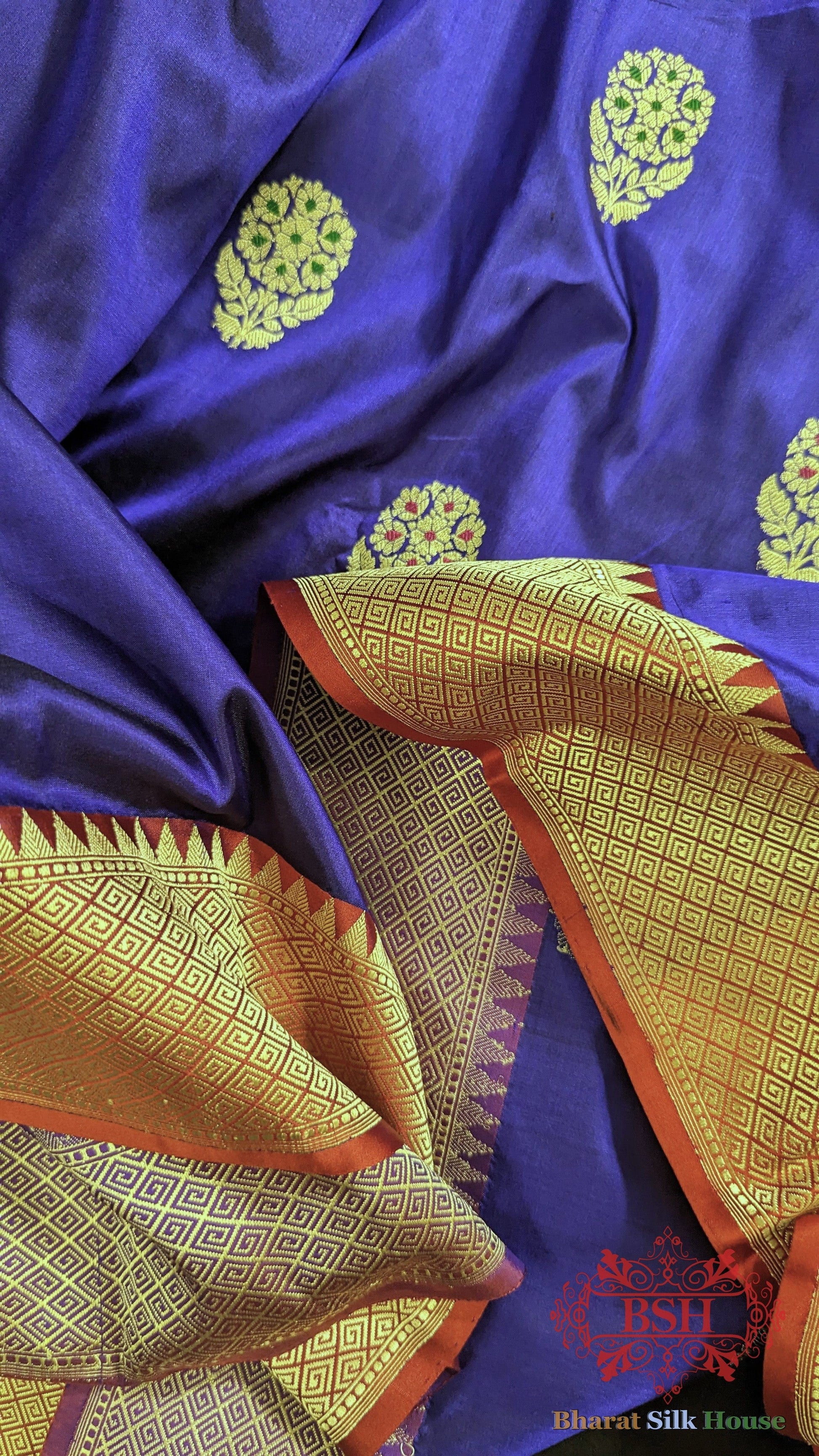 Pure Banarasi Handloom Silk Meenakari Antique Zari Saree In Shades Of Violet - Bharat Silk House