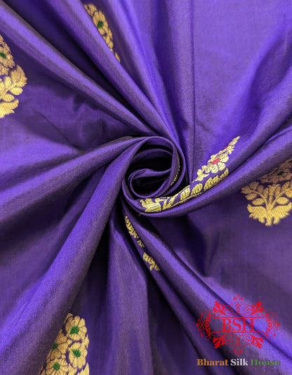 Pure Banarasi Handloom Silk Meenakari Antique Zari Saree In Shades Of Violet - Bharat Silk House