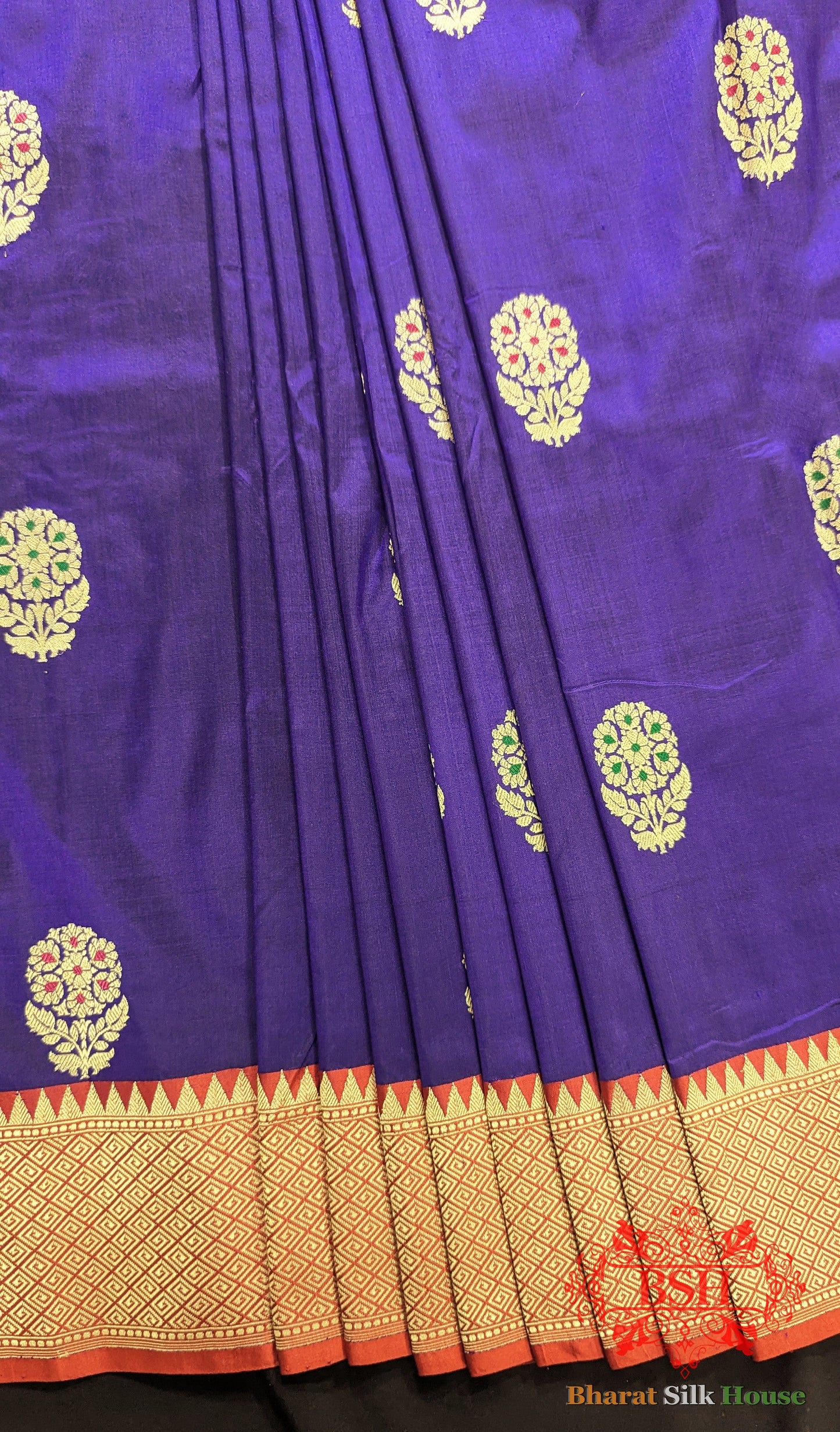 Pure Banarasi Handloom Silk Meenakari Antique Zari Saree In Shades Of Violet - Bharat Silk House