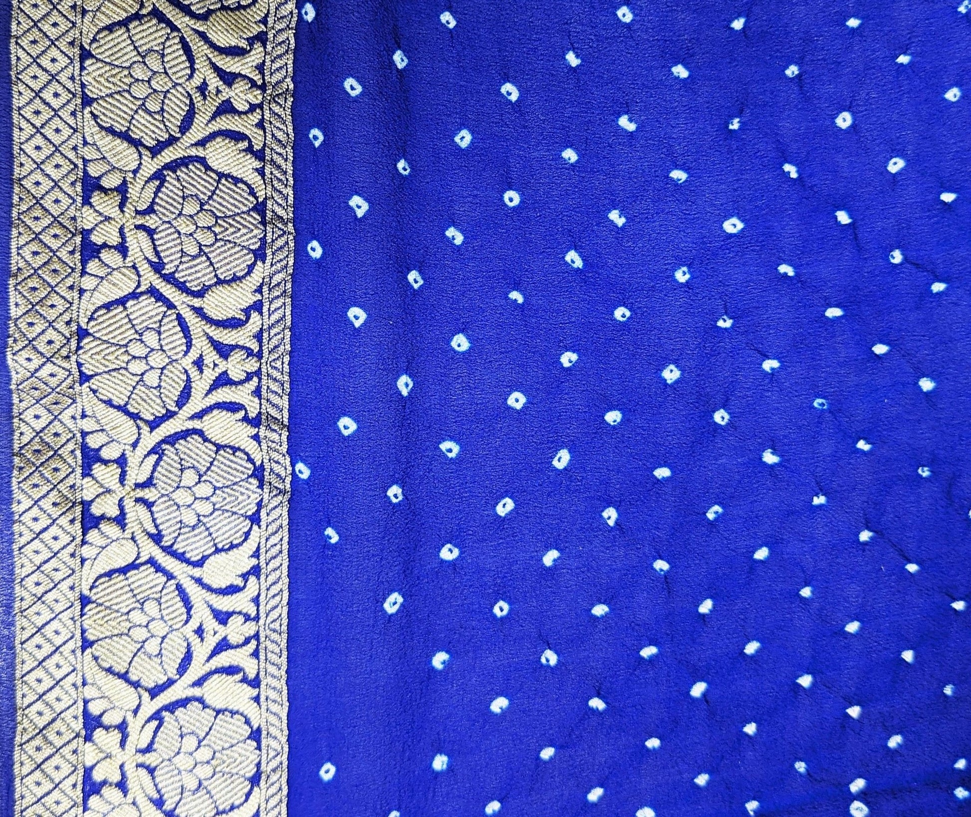 Pure Banarasi Khaddi Georgette Bandhej Saree In Shades Of Rama Royal Blue - Bharat Silk House