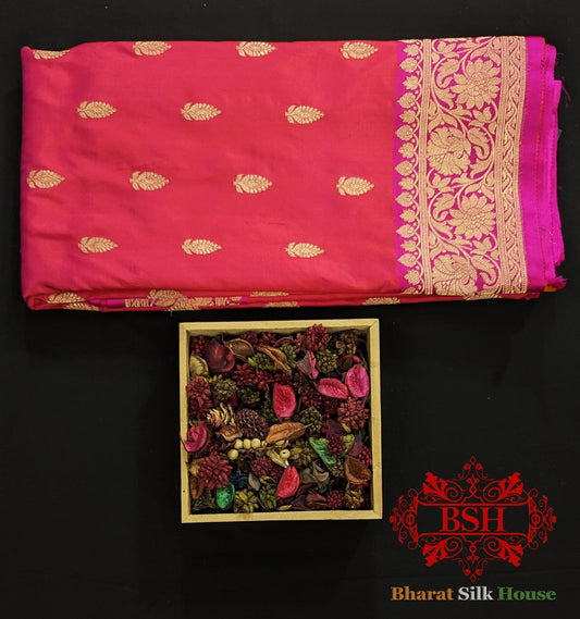 Pure Banrasi Handloom Katan Silk Antique Zari Saree In Shades Of Pink - Bharat Silk House