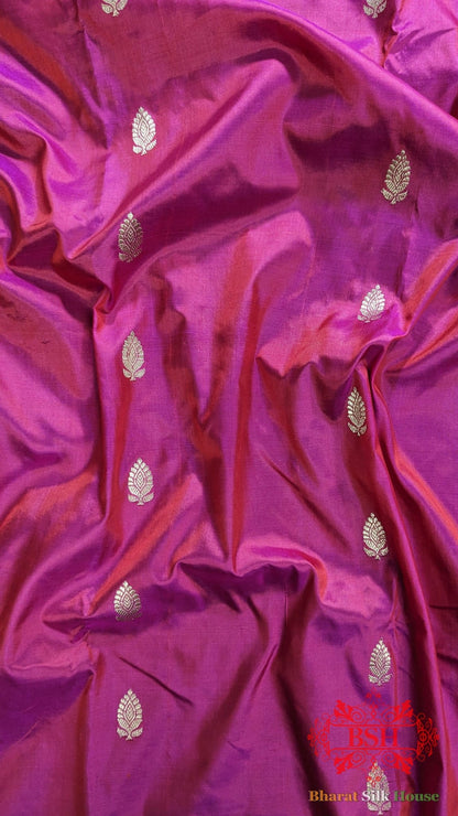 Pure Banrasi Handloom Katan Silk Antique Zari Saree In Shades Of Pink - Bharat Silk House