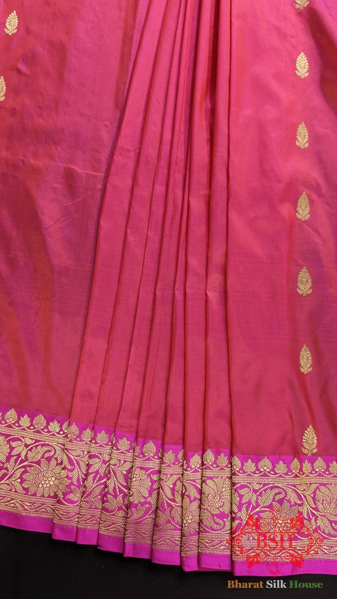 Pure Banrasi Handloom Katan Silk Antique Zari Saree In Shades Of Pink - Bharat Silk House