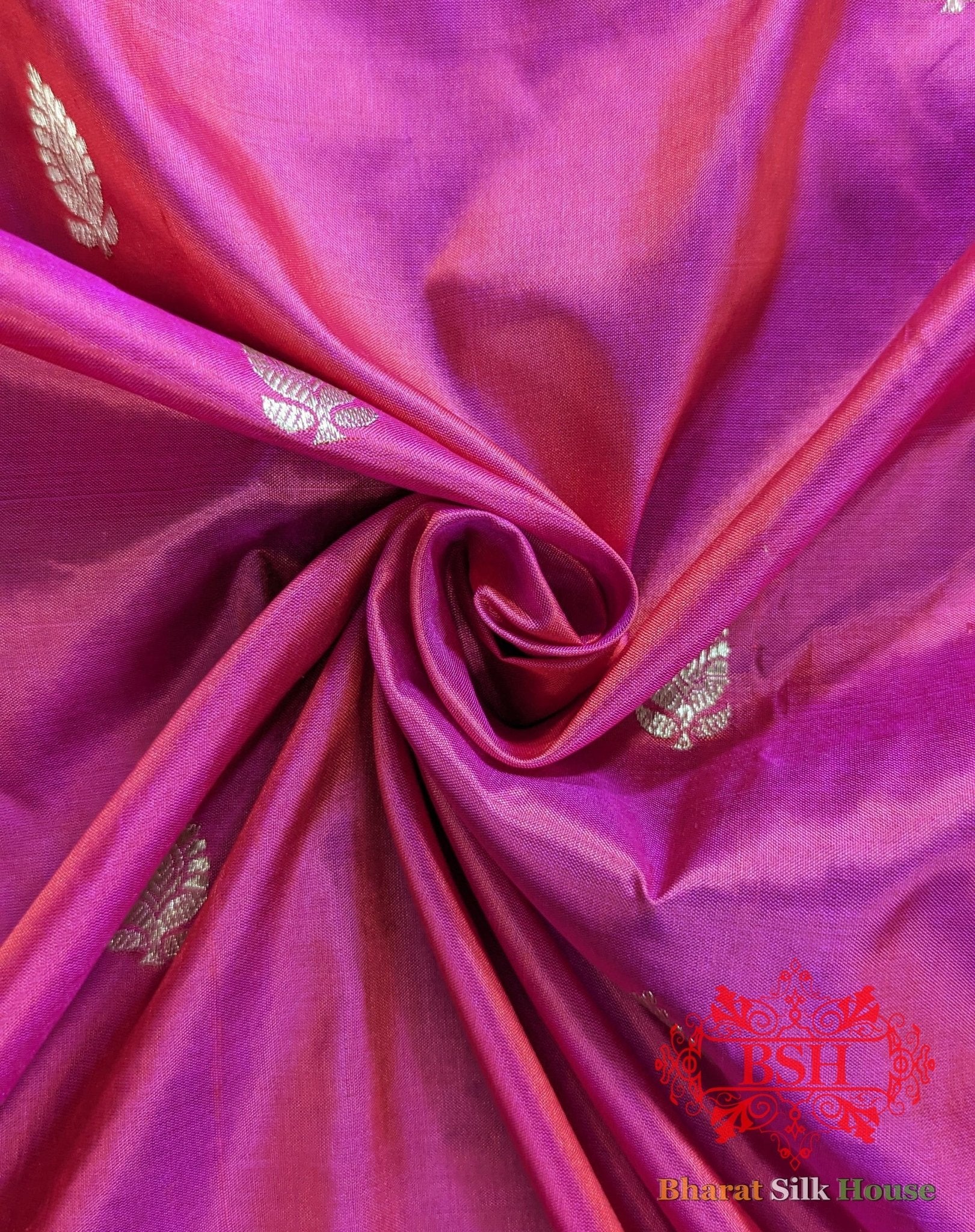 Pure Banrasi Handloom Katan Silk Antique Zari Saree In Shades Of Pink - Bharat Silk House