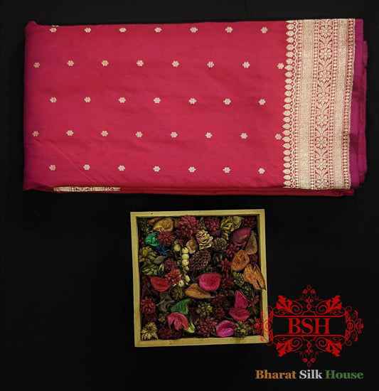 Pure Banrasi Handloom Katan Silk Antique Zari Saree In Shades Of Pink - Bharat Silk House