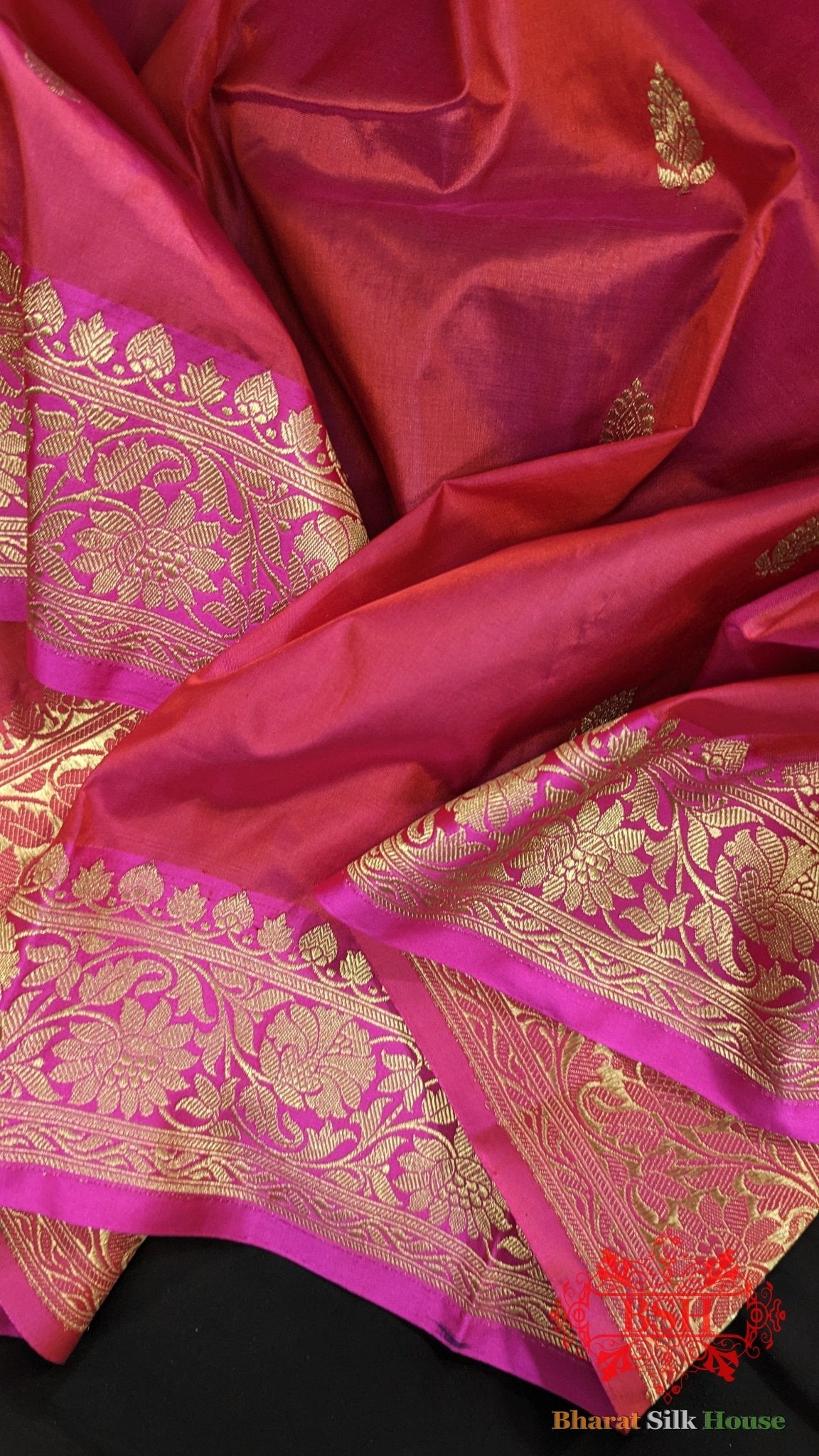 Pure Banrasi Handloom Katan Silk Antique Zari Saree In Shades Of Pink - Bharat Silk House