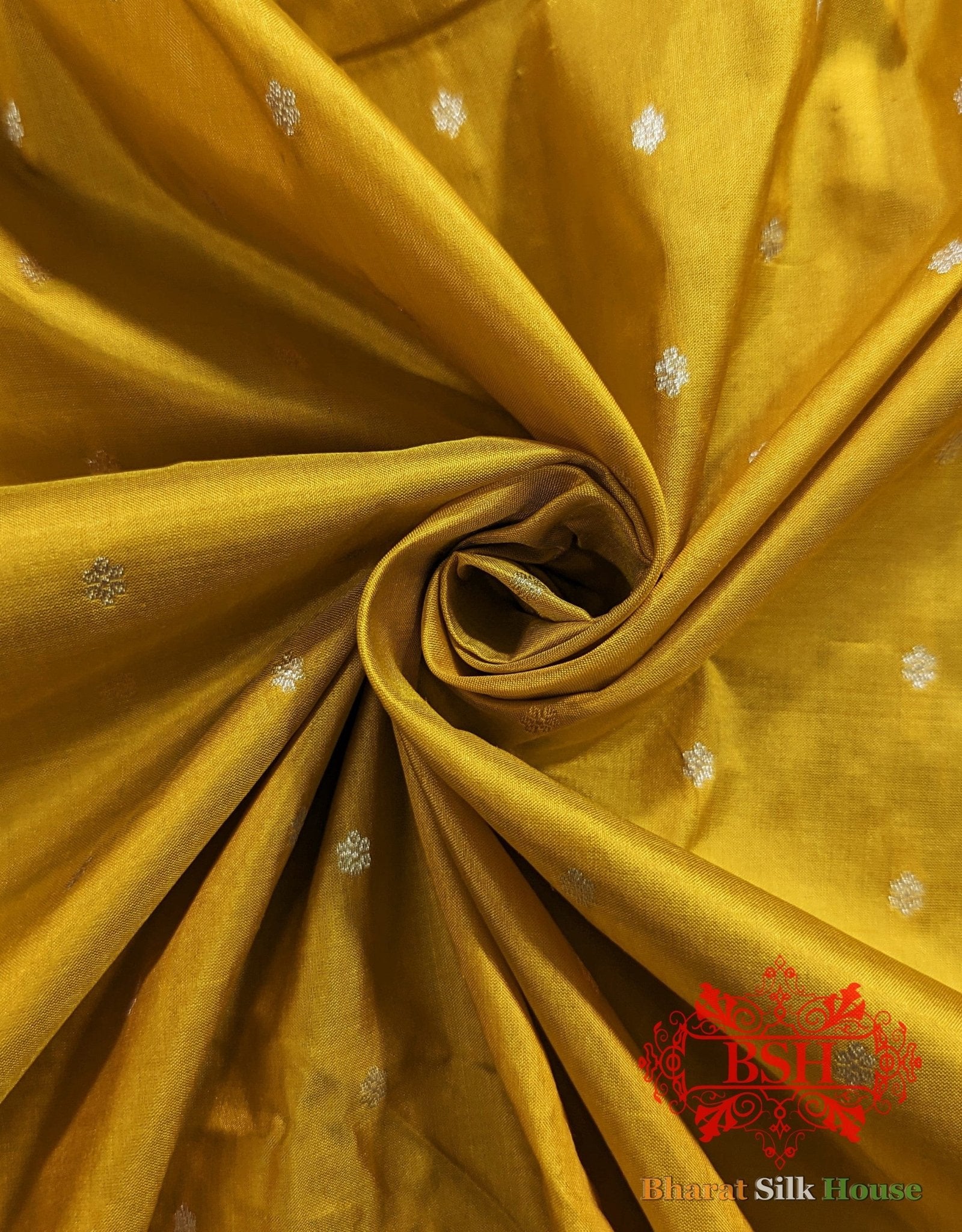 Pure Banrasi Handloom Katan Silk Antique Zari Saree In Shades Of Yellow - Bharat Silk House