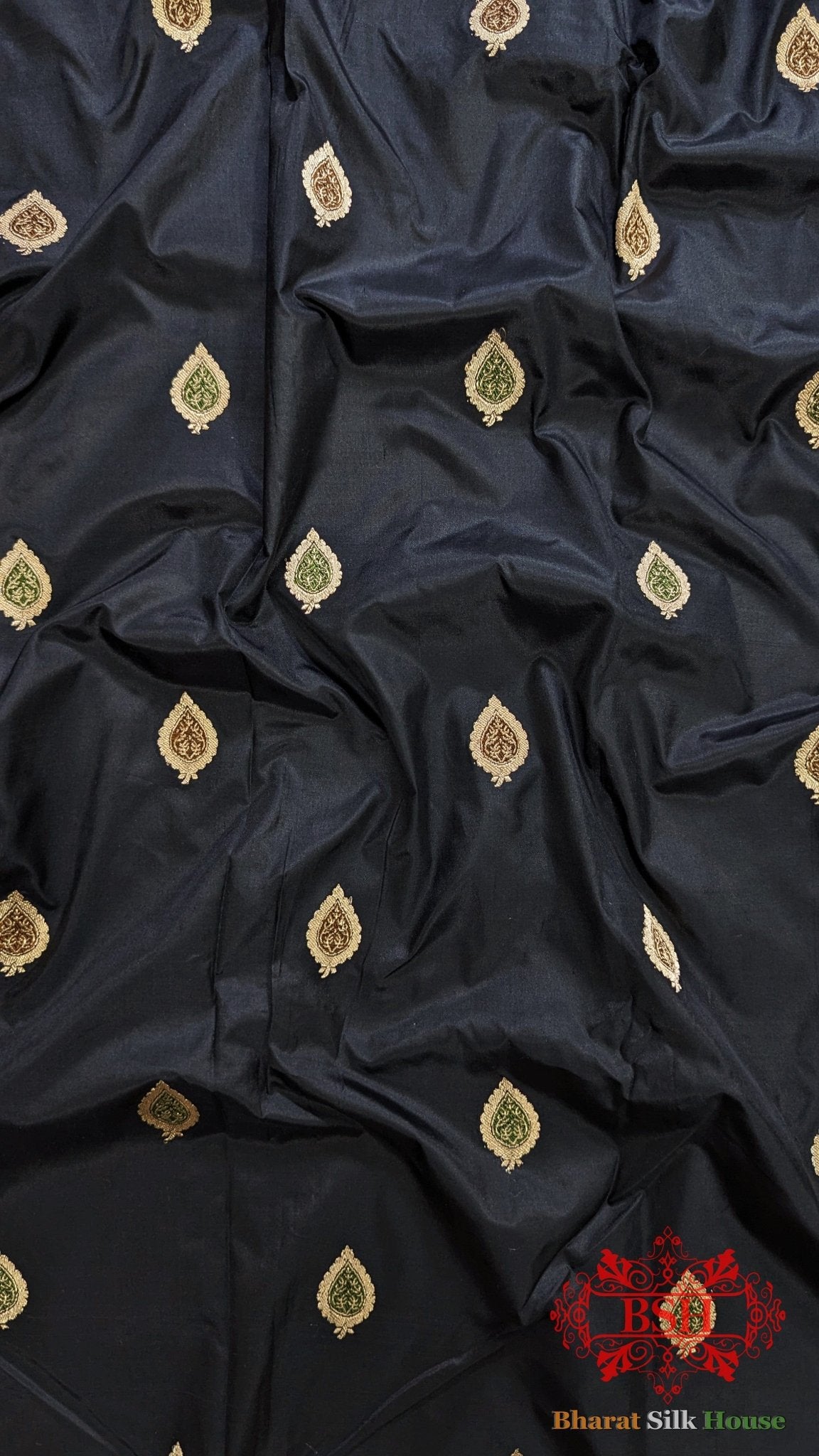 Pure Banrasi Handloom Katan Silk Meenakari Antique Zari Saree In Shades Of Black - Bharat Silk House