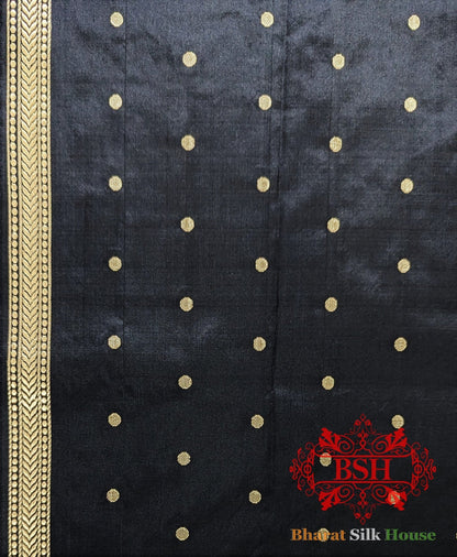 Pure Banrasi Handloom Katan Silk Meenakari Antique Zari Saree In Shades Of Black - Bharat Silk House