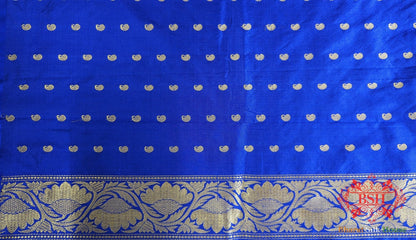 Pure Banrasi Handloom Katan Silk Meenakari Antique Zari Saree In Shades Of Blue - Bharat Silk House