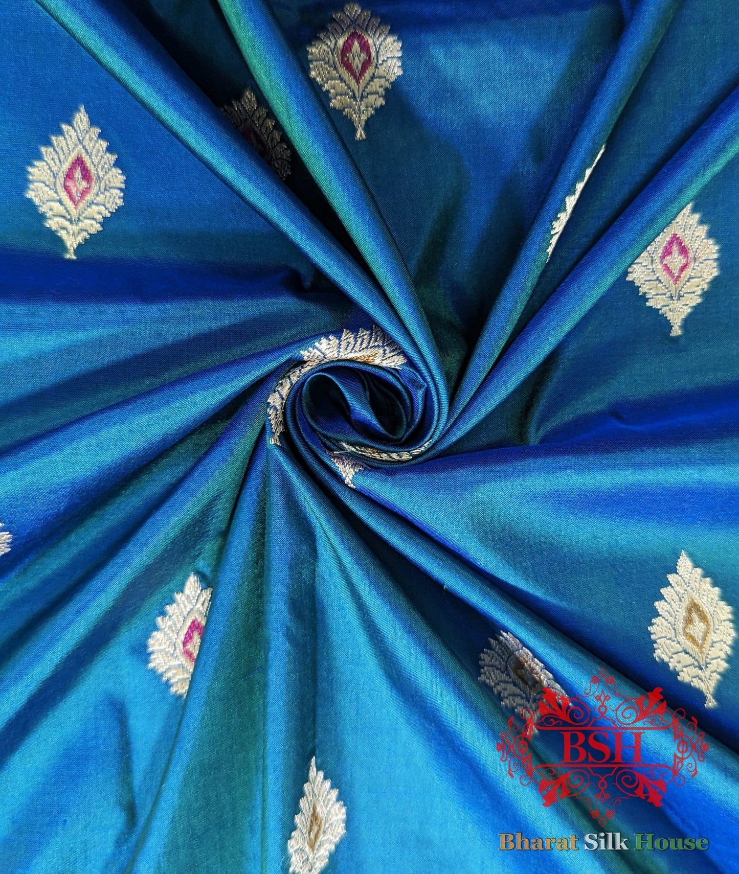 Pure Banrasi Handloom Katan Silk Meenakari Antique Zari Saree In Shades Of Blue - Bharat Silk House