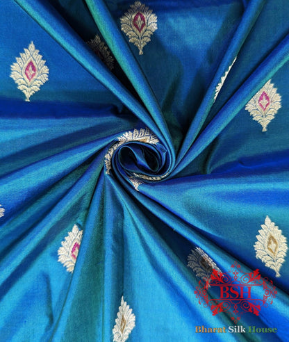 Pure Banrasi Handloom Katan Silk Meenakari Antique Zari Saree In Shades Of Blue - Bharat Silk House