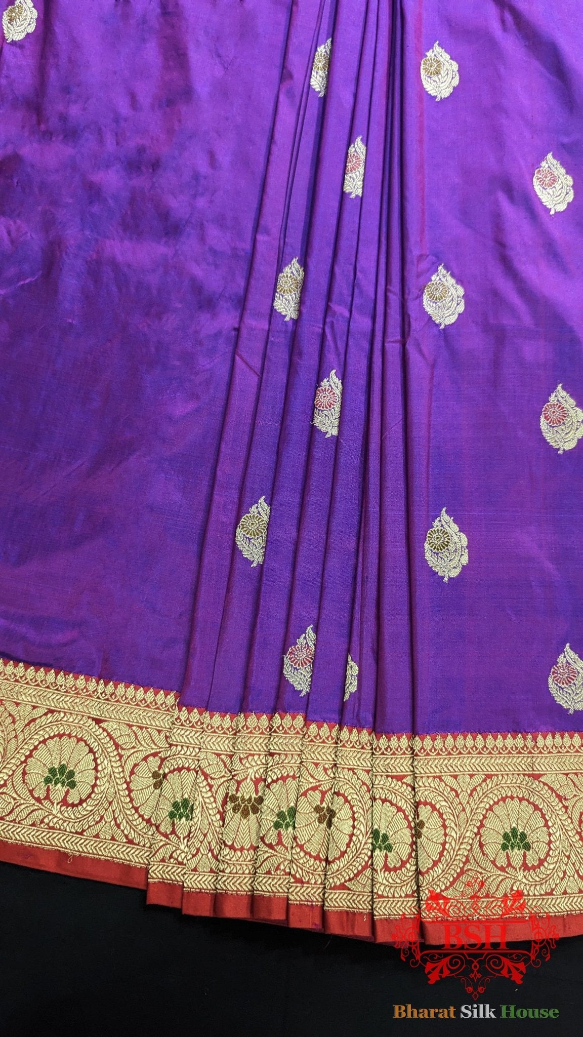 Pure Banrasi Handloom Katan Silk Meenakari Antique Zari Saree In Shades Of Violet - Bharat Silk House