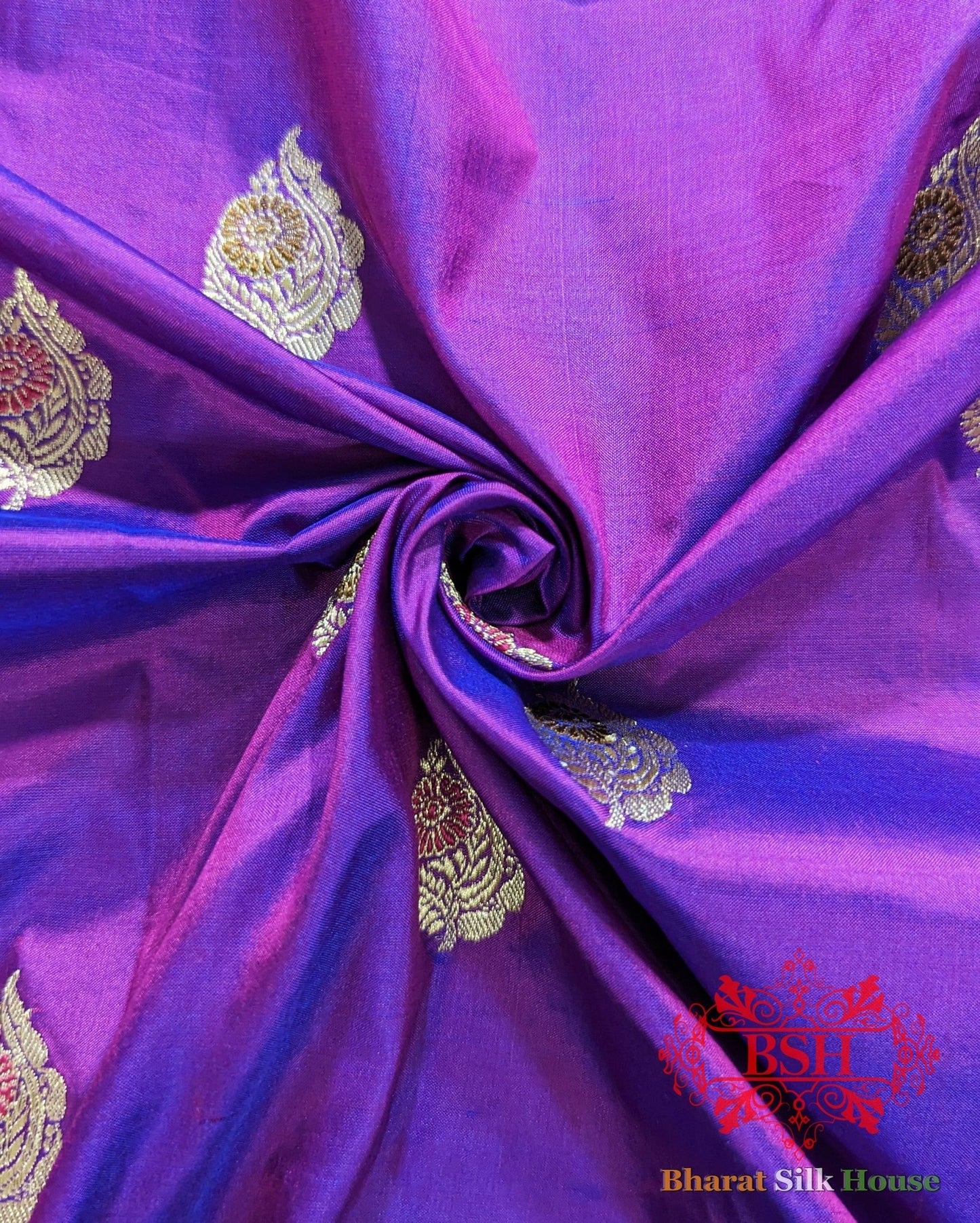 Pure Banrasi Handloom Katan Silk Meenakari Antique Zari Saree In Shades Of Violet - Bharat Silk House