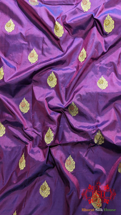 Pure Banrasi Handloom Katan Silk Meenakari Antique Zari Saree In Shades Of Violet - Bharat Silk House