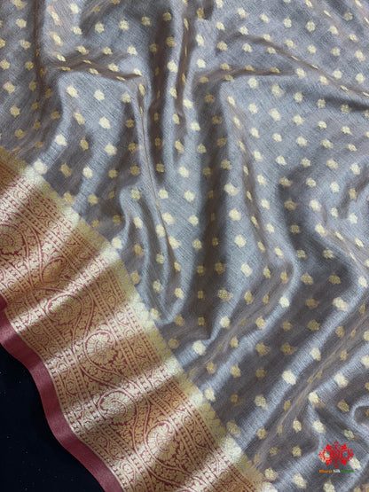 Pure Chiffon Silk All Over Booti Saree With Brown Border - Bharat Silk House Chiffon Sarees