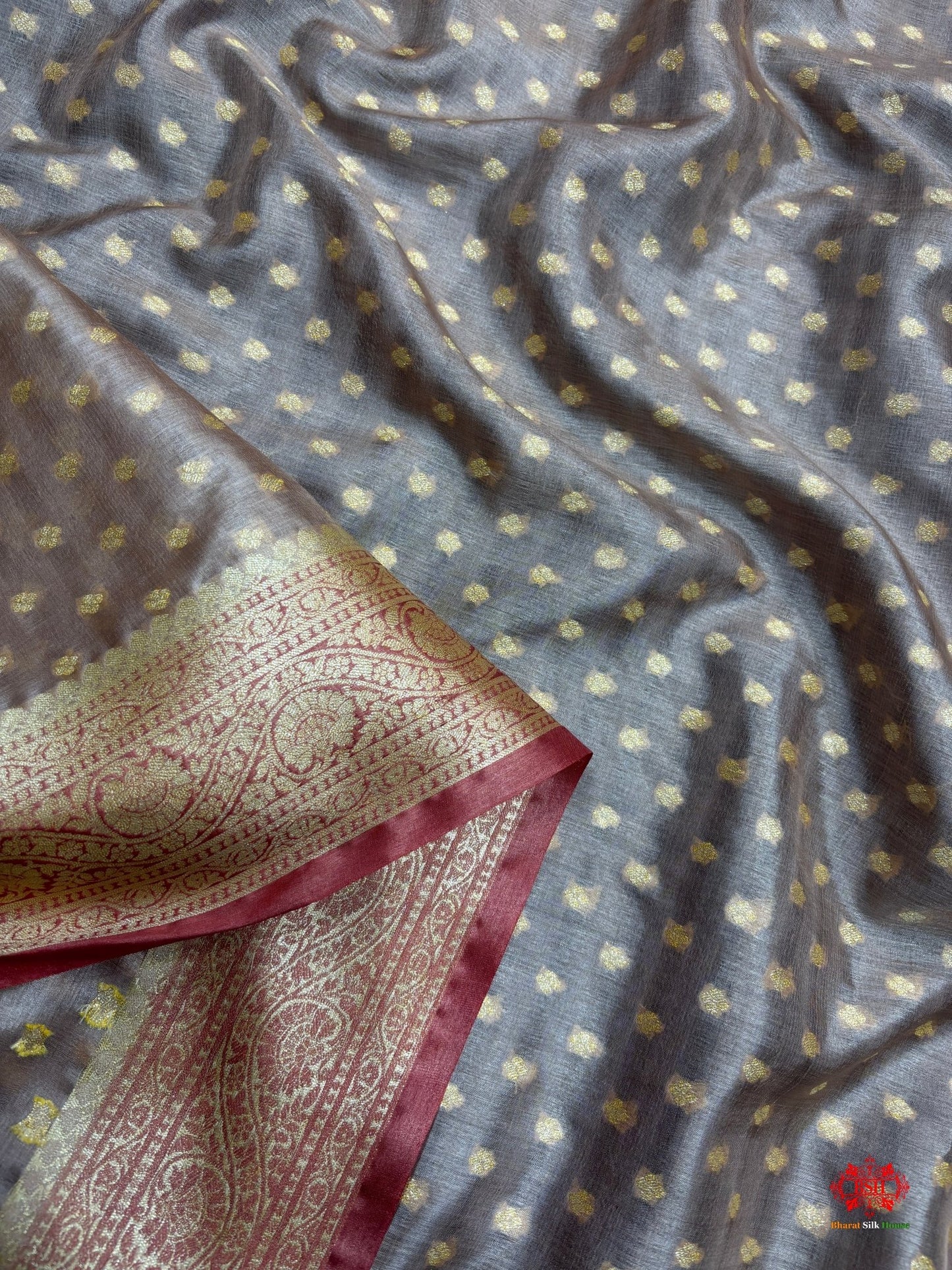 Pure Chiffon Silk All Over Booti Saree With Brown Border - Bharat Silk House Chiffon Sarees