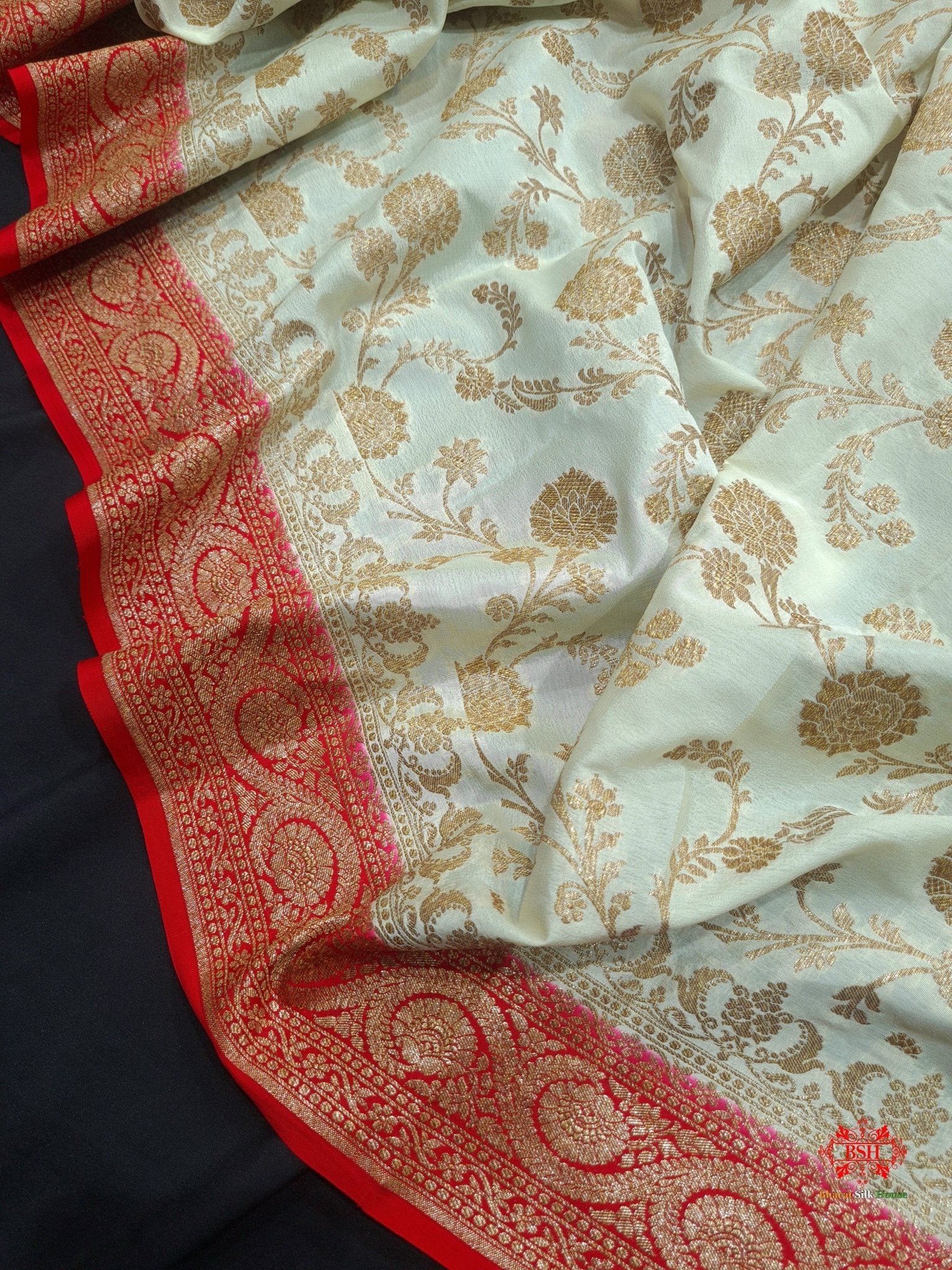 Pure Chiffon White With Red Border Saree - Bharat Silk House