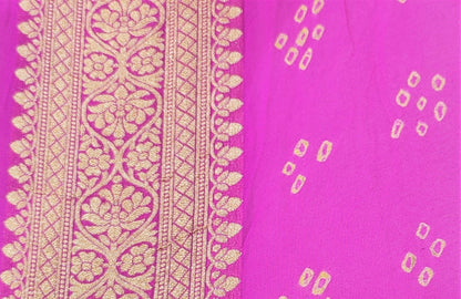 Pure Georgette Banarasi Bandhej Handloom Saree In Dual Shades Of Pink/Orange - Bharat Silk House