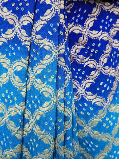 Pure Georgette Banarasi Bandhej Handloom Saree In Shades Of Peacock Royal - Bharat Silk House