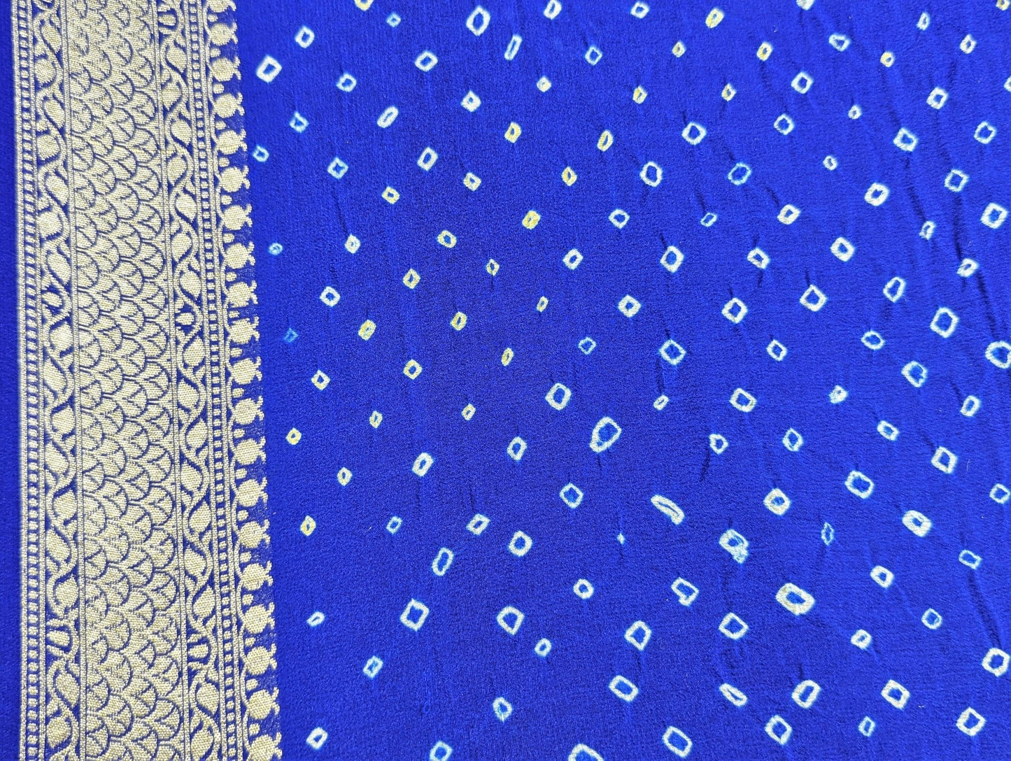 Pure Georgette Banarasi Bandhej Handloom Saree In Shades Of Peacock Royal - Bharat Silk House