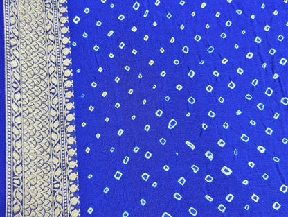 Pure Georgette Banarasi Bandhej Handloom Saree In Shades Of Peacock Royal - Bharat Silk House