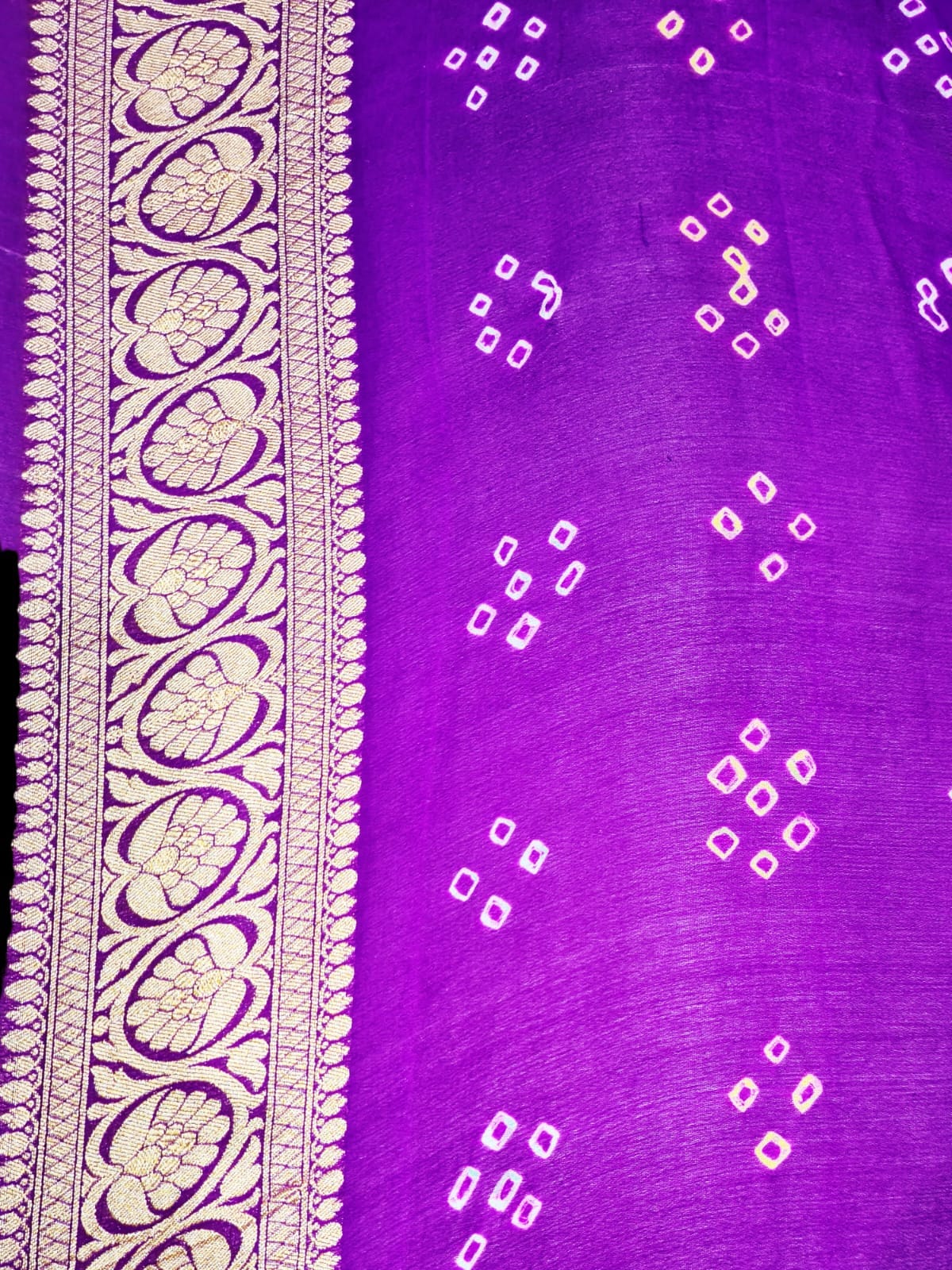 Pure Georgette Bandhani Handloom Saree In Shades Of Purple - Bharat Silk House