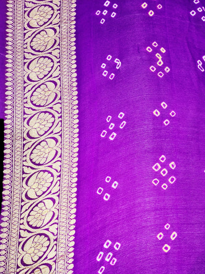 Pure Georgette Bandhani Handloom Saree In Shades Of Purple - Bharat Silk House