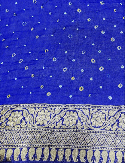 Pure Georgette Bandhej Banarasi Handloom Saree In Dual Shades Of Blue - Bharat Silk House